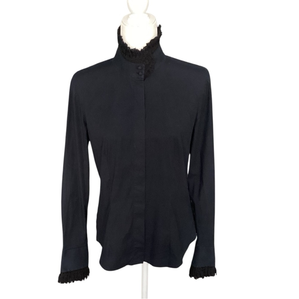 Alexander McQueen Vintage 2007 Black High-Collar Lace Accent Blouse - Picture 2 of 12